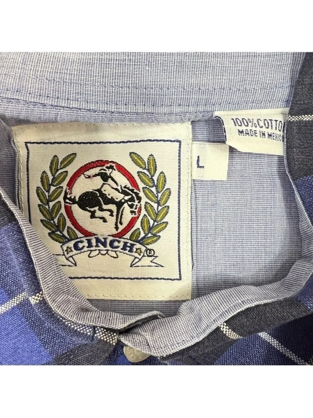Cinch Western Shirt Men's Size Large Blue/Black Plaid Long Sleeve Button Down